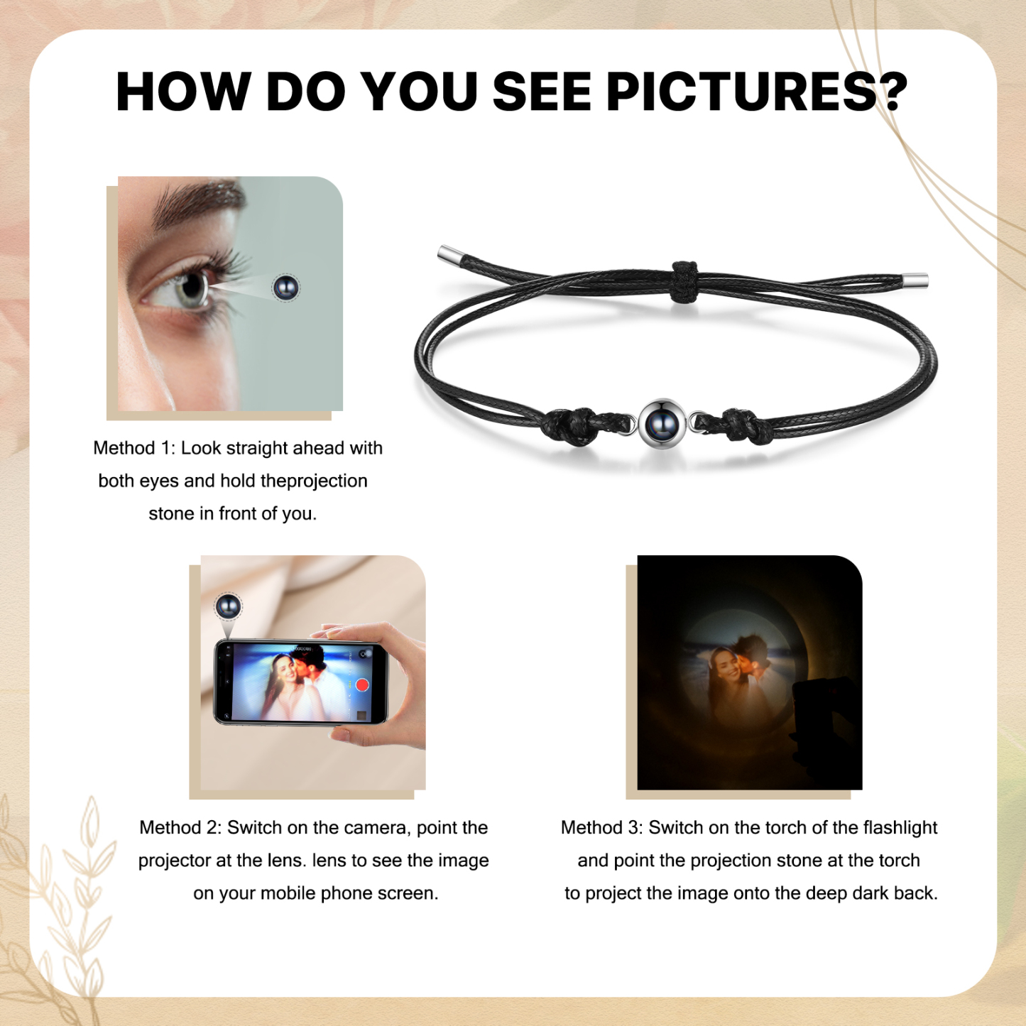 Personalized Projection Bracelet with 1 Photo Adjustable Leather & String Bracelet Custom Gift for Her