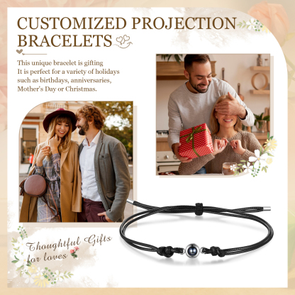Personalized Projection Bracelet with 1 Photo Adjustable Leather & String Bracelet Custom Gift for Her