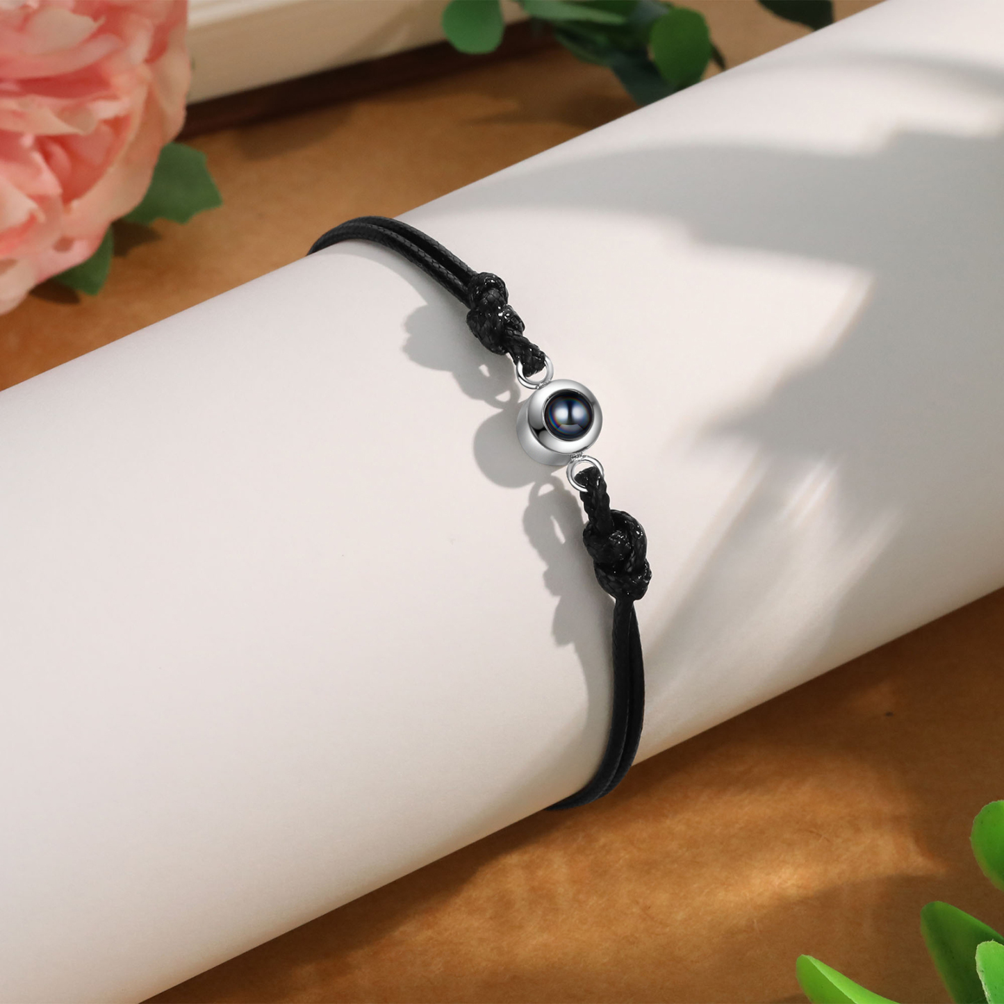 Personalized Projection Bracelet with 1 Photo Adjustable Leather & String Bracelet Custom Gift for Her