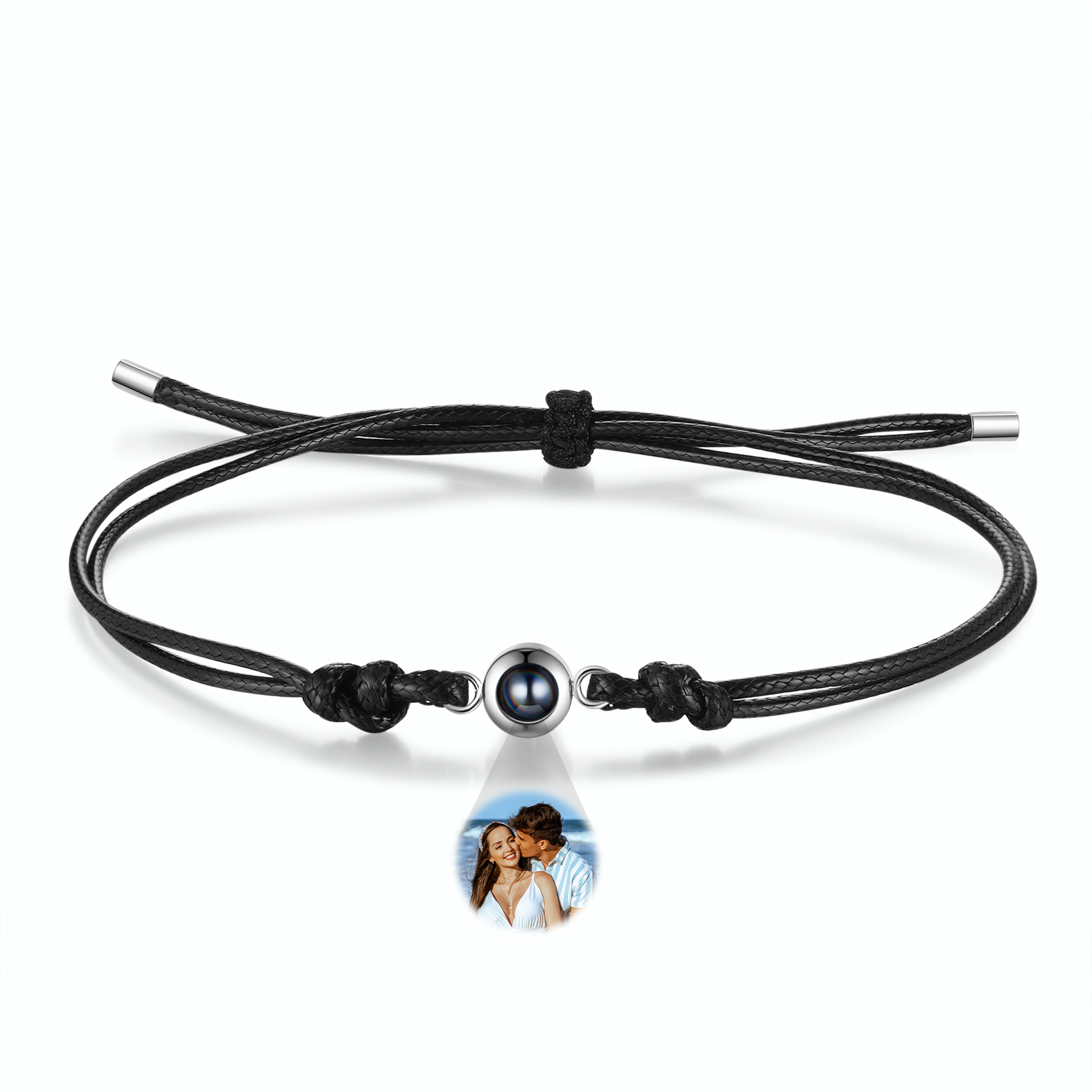 Personalized Projection Bracelet with 1 Photo Adjustable Leather & String Bracelet Custom Gift for Her