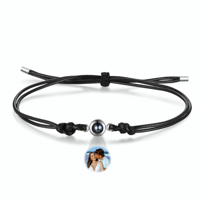 Personalized Projection Bracelet with 1 Photo Adjustable Leather & String Bracelet Custom Gift for Her