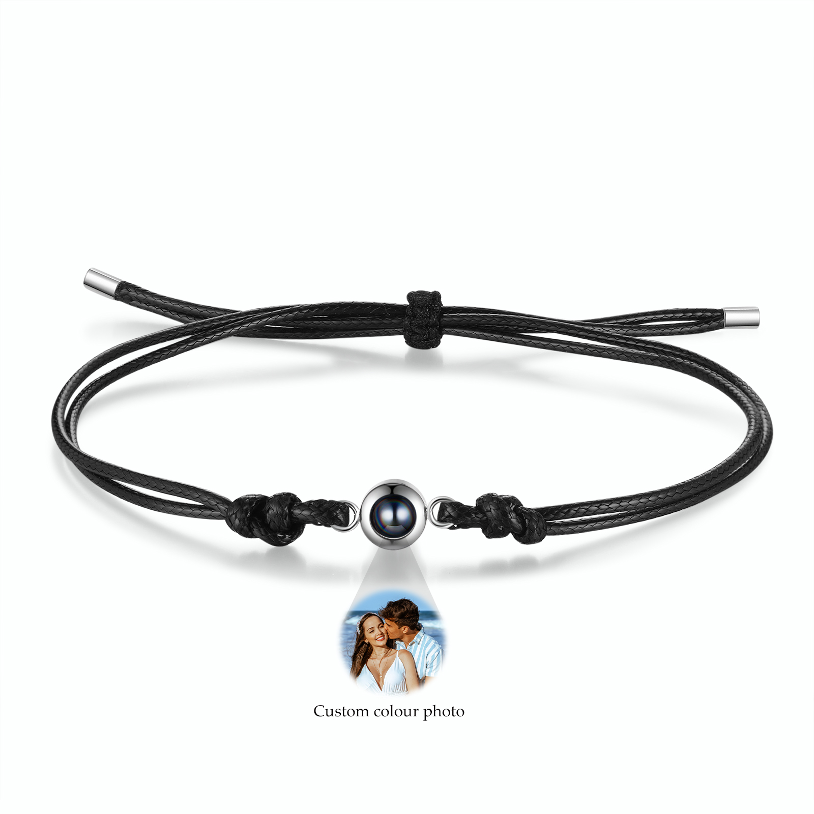 Personalized Projection Bracelet with 1 Photo Adjustable Leather & String Bracelet Custom Gift for Her