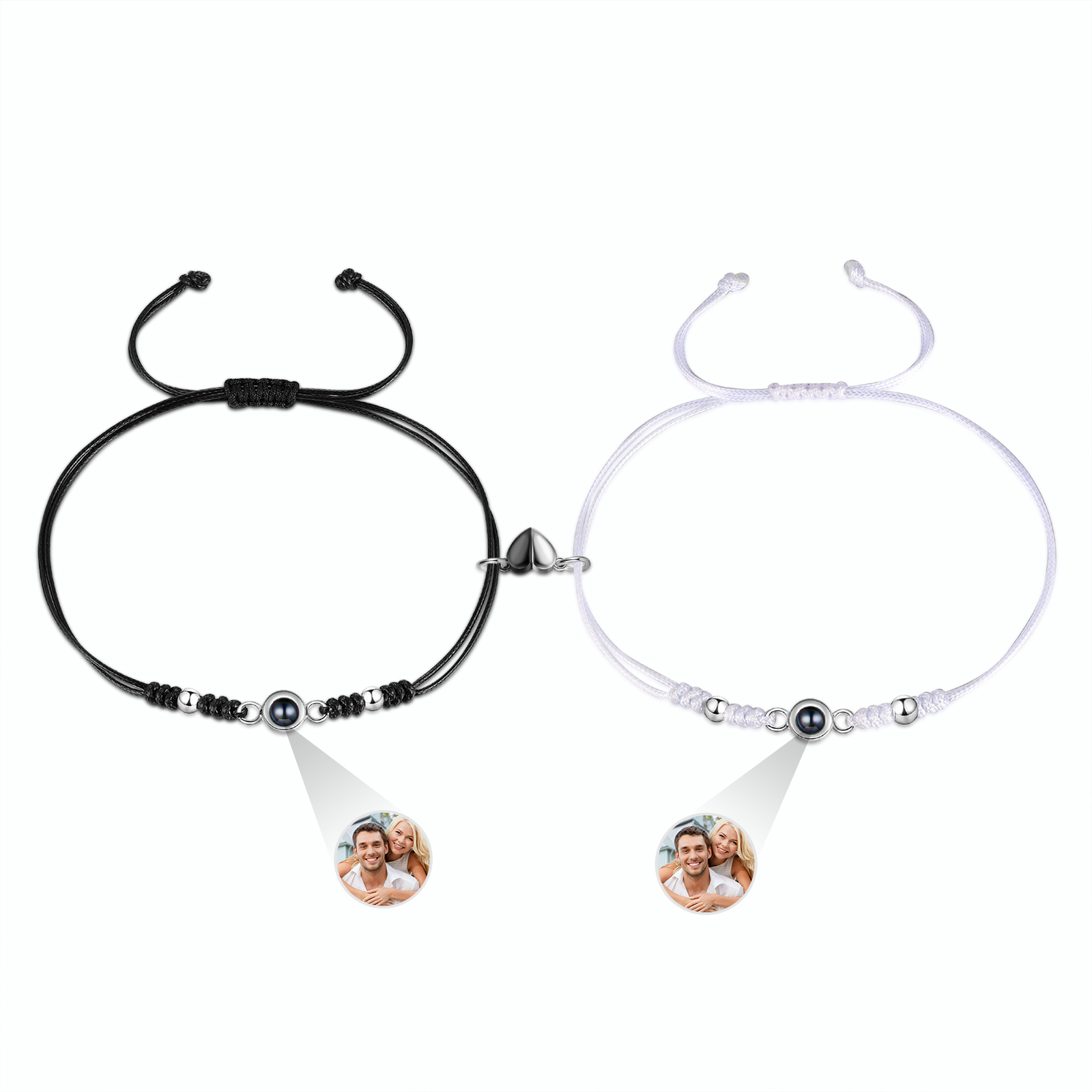 Personalized Projection Bracelet for Couples Custom Photo & Adjustable Leather Bracelet Available in Black White or Two-Piece Set