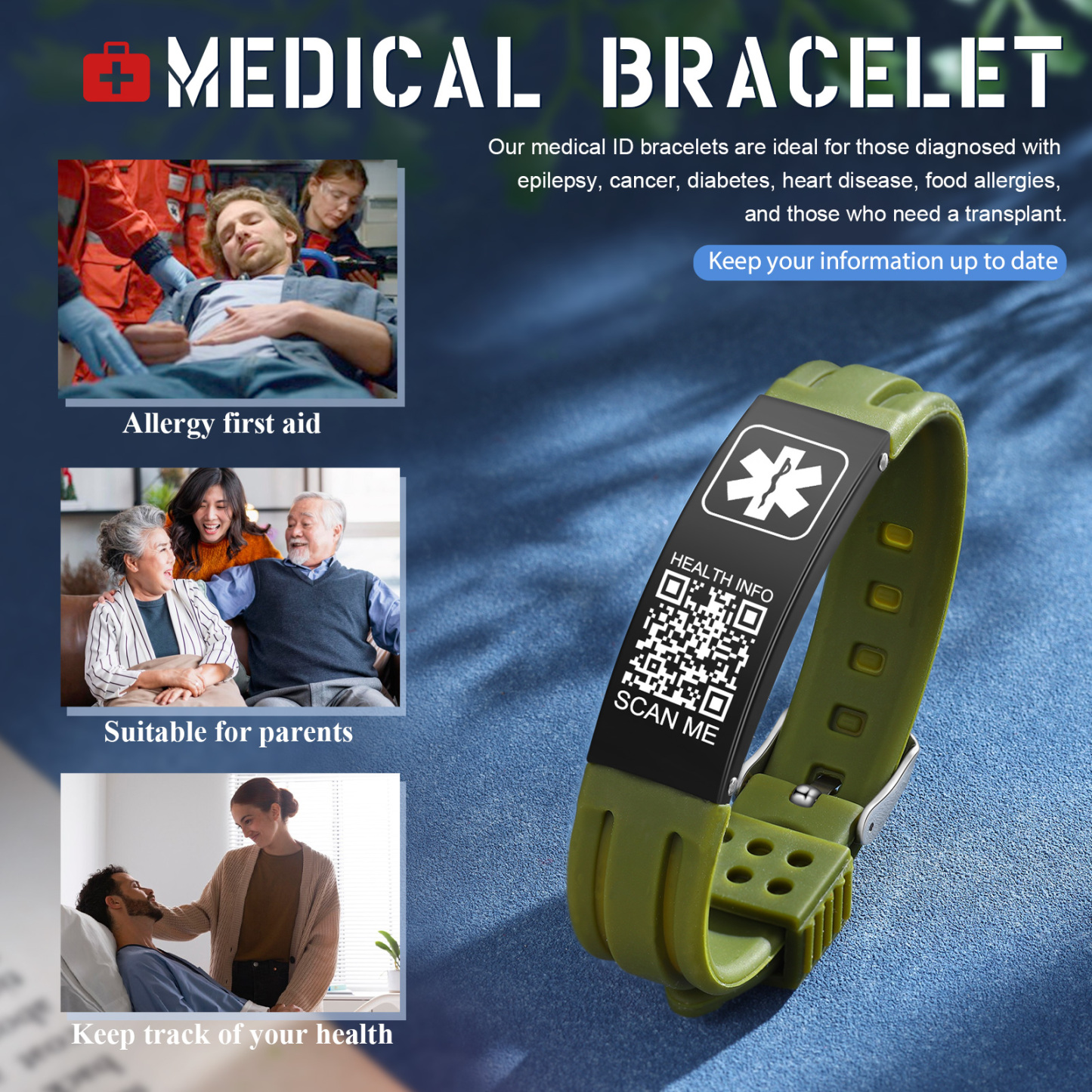 [Copy]Medical Alert Wristband Medical ID Bracelets Life Alert for Autism Blood Thinner Seizure Alert