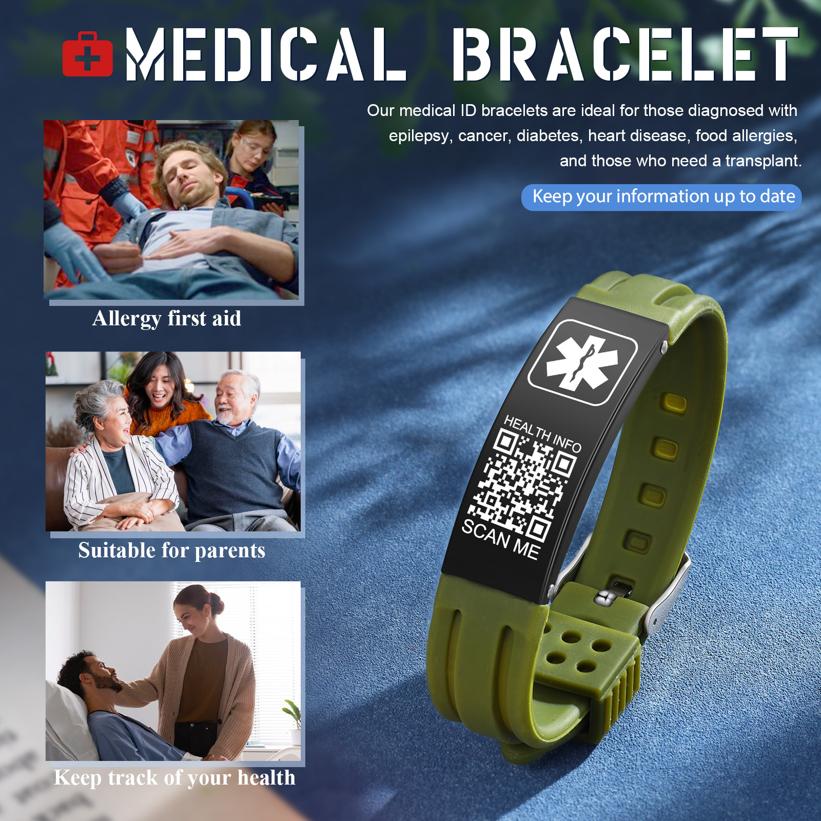 [Copy]Medical Alert Wristband Medical ID Bracelets Life Alert for Autism Blood Thinner Seizure Alert