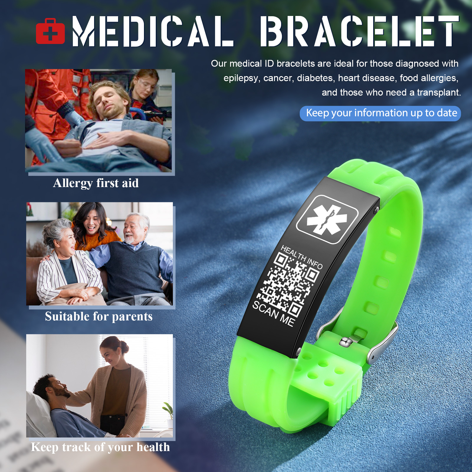 [Copy]Medical Alert Wristband Medical ID Bracelets Life Alert for Autism Blood Thinner Seizure Alert