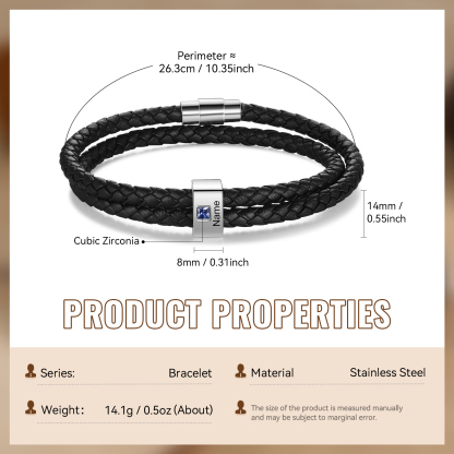 Personalized Leather Men Bracelet with 1 Name & 1 Stone A Thoughtful Gift for Him