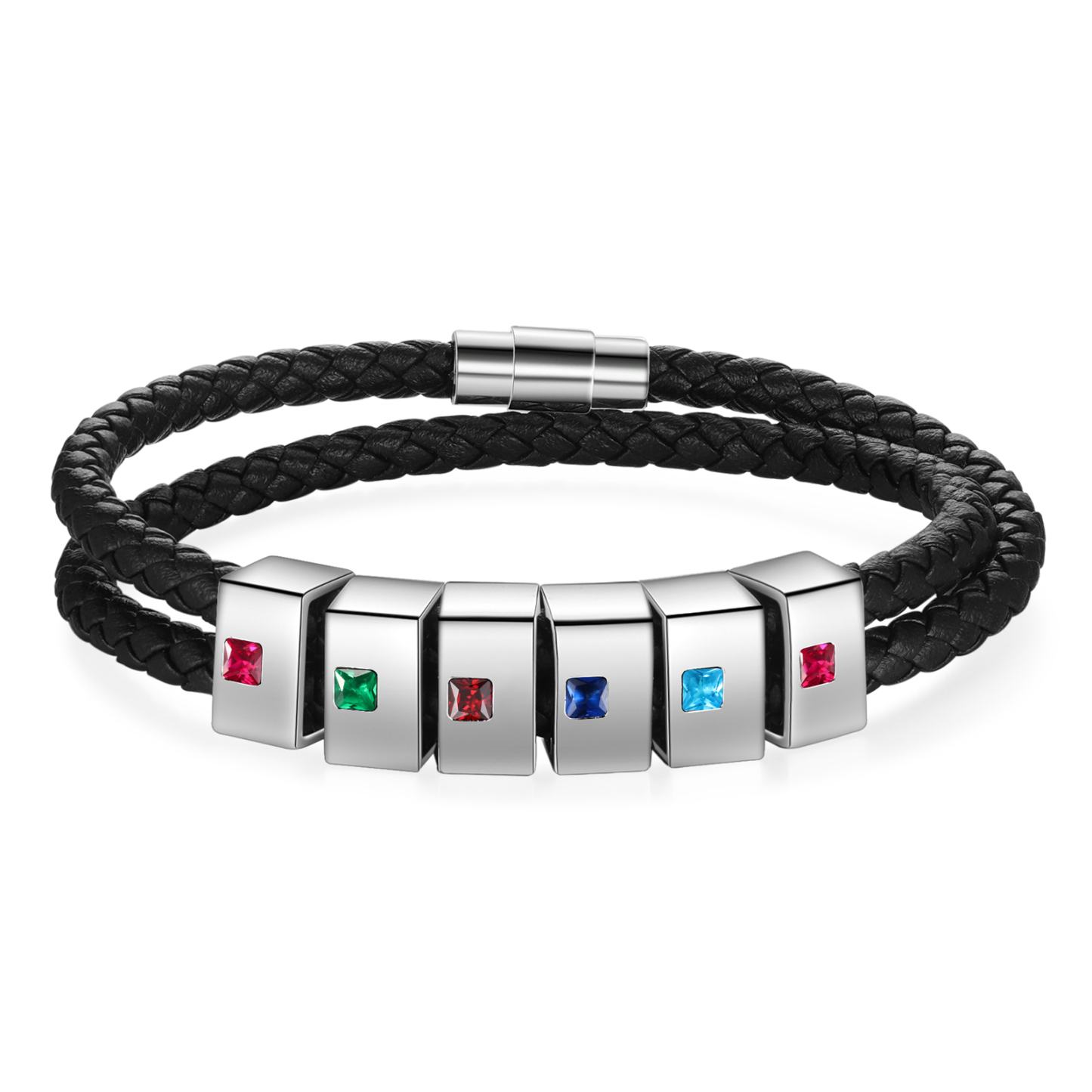Personalized Leather Men Bracelet with 6 Names & 6 Stones A Thoughtful Gift for Him