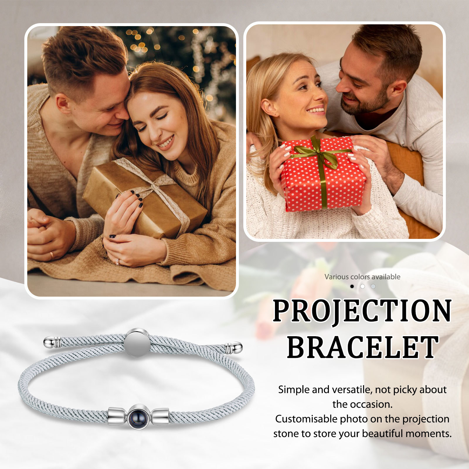 Personalized 1 Photo Projection Bracelet Custom Braided Design