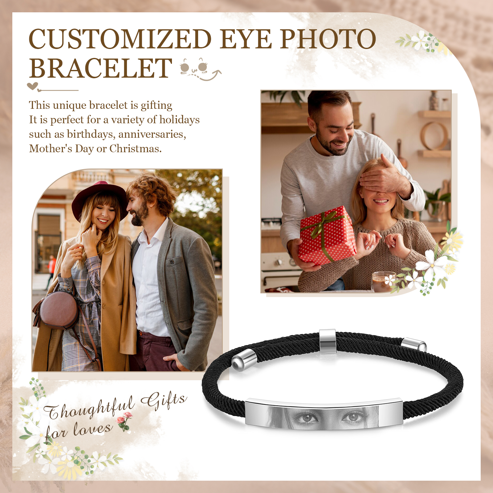 Customized Eye Photo Bracelet Personalized Braided Bracelet with Unique Eye Photo