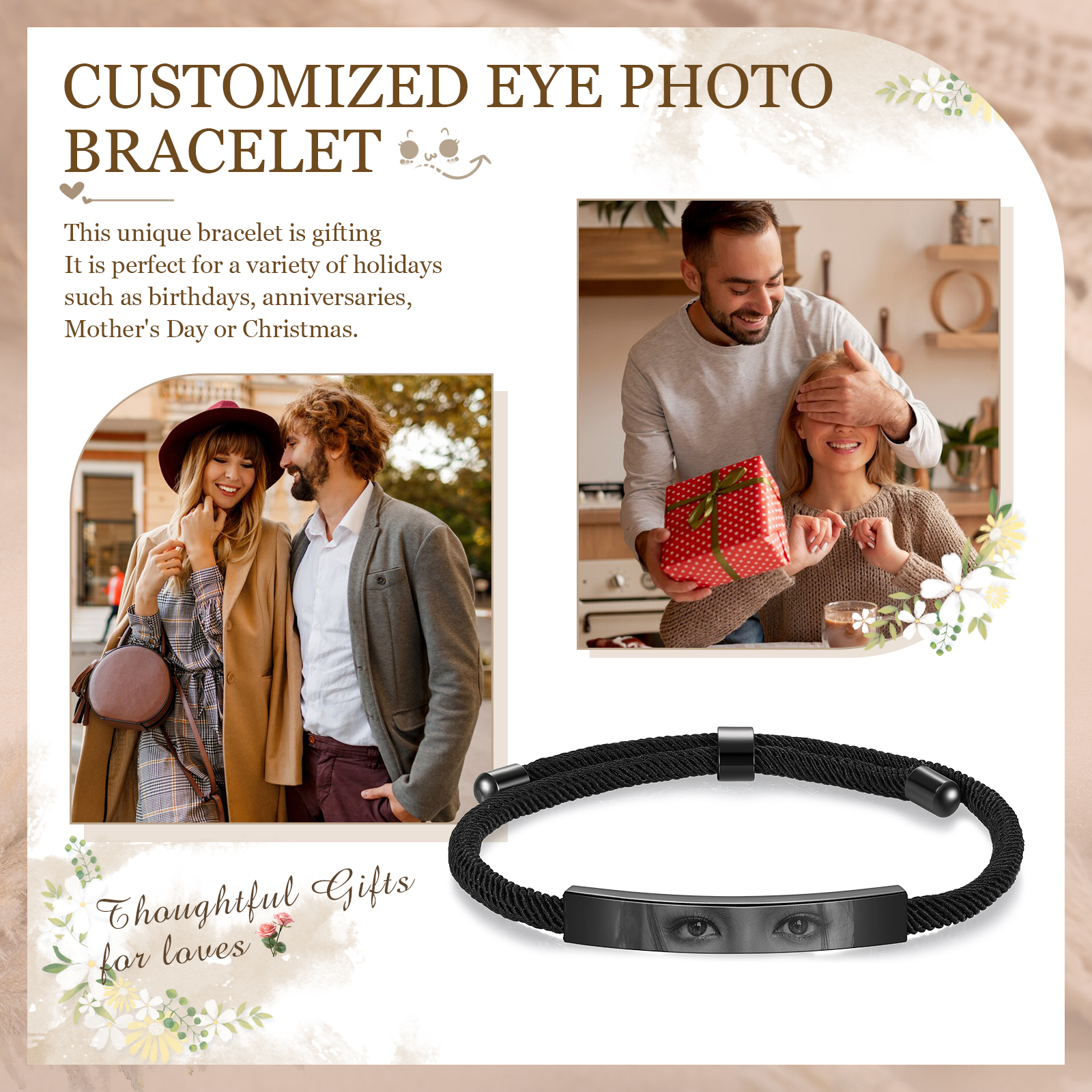 Customized Eye Photo Bracelet Personalized Braided Bracelet with Unique Eye Photo