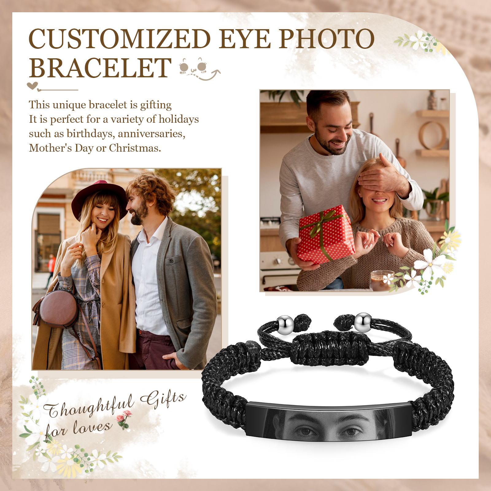 Personalized Eye Bracelet Custom Braided Photo Bracelet