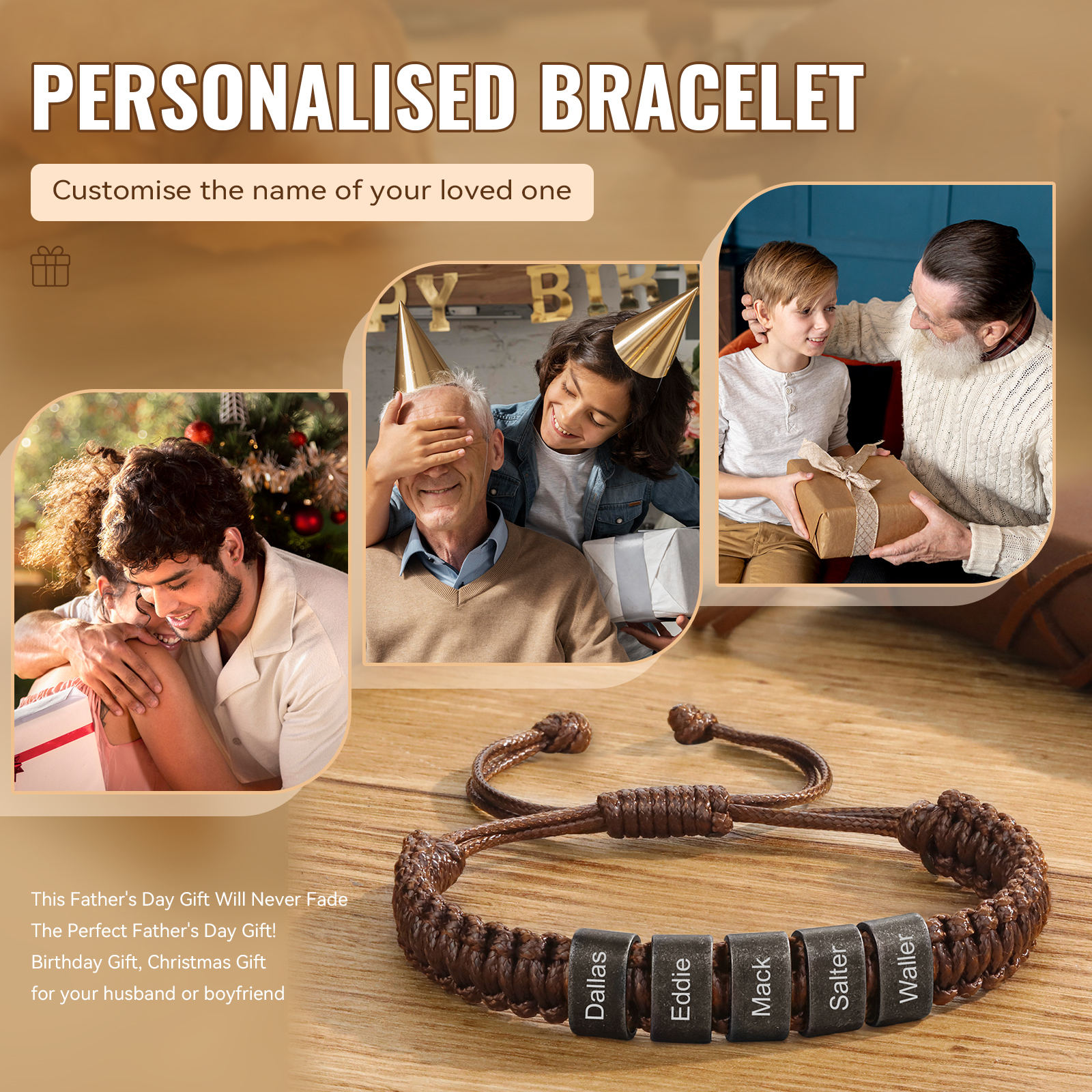 Personalized Adjustable Rope Braided Bracelet Custom 2-5 Names A Meaningful Gift for Him