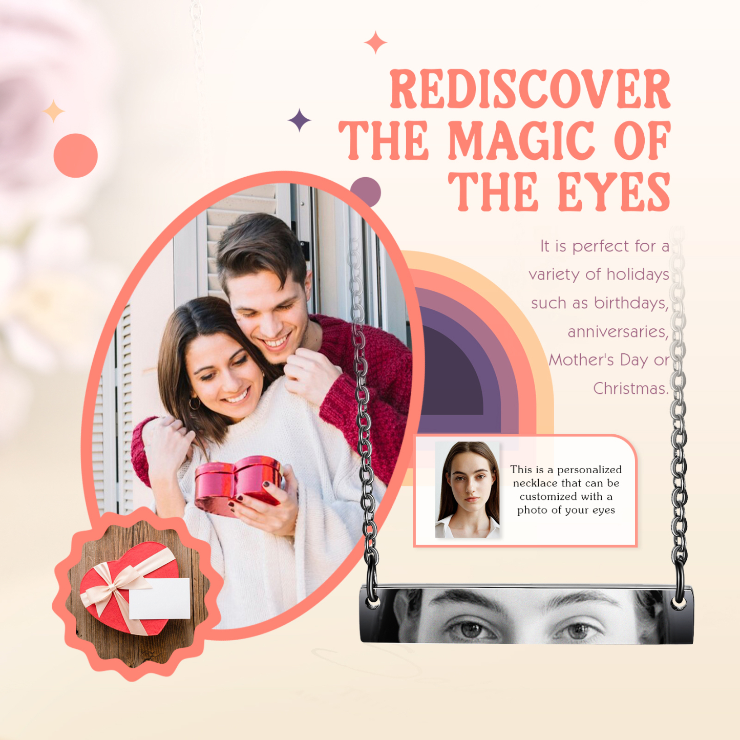 Personalized Eye Photo Necklace Unique Engraved Valentines Gift for Him