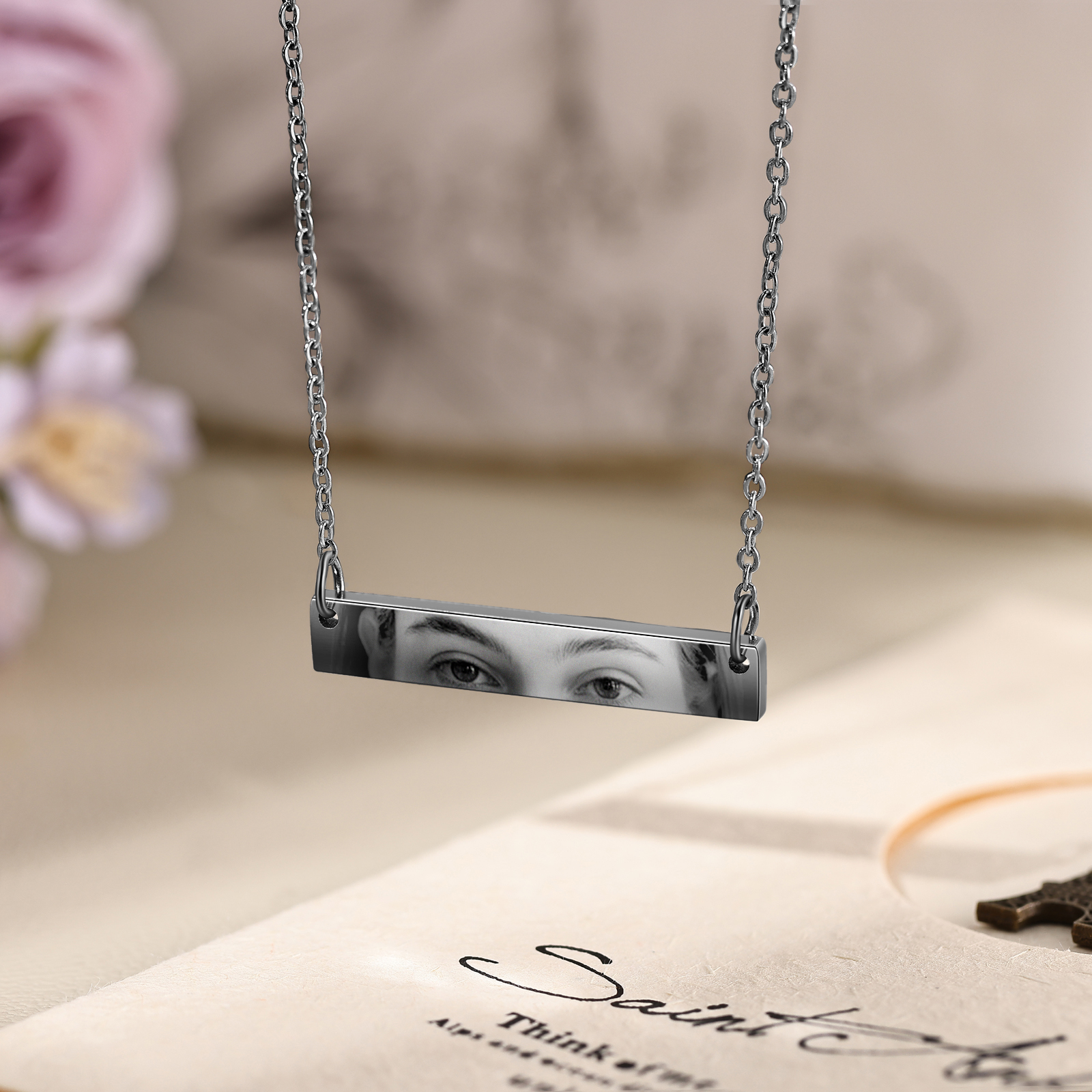 Personalized Eye Photo Necklace Unique Engraved Valentines Gift for Him