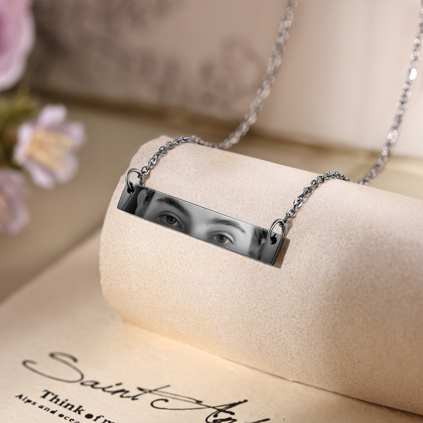 Personalized Eye Photo Necklace Unique Engraved Valentines Gift for Him