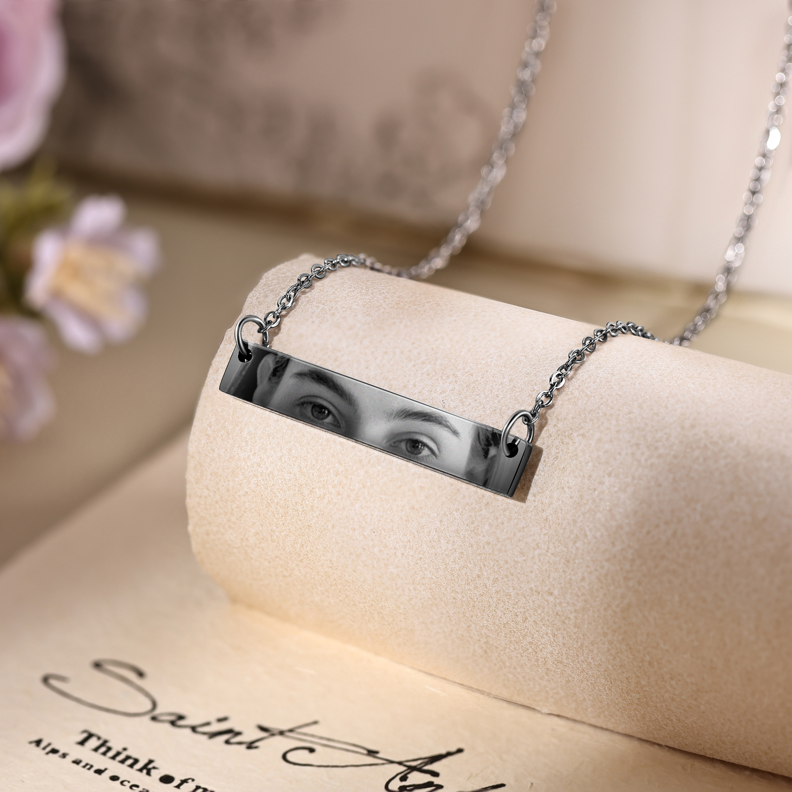 Personalized Eye Photo Necklace Unique Engraved Valentines Gift for Him