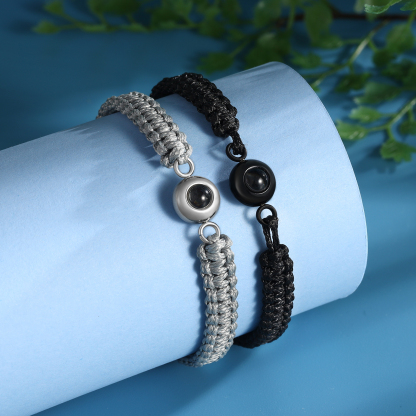 Personalized Projection Bracelet with 1 Photo Handmade Knitted Rope Braided Bracelet Customizable with 4 Special Photo Designs 4 Color Options Gift for Him & Her
