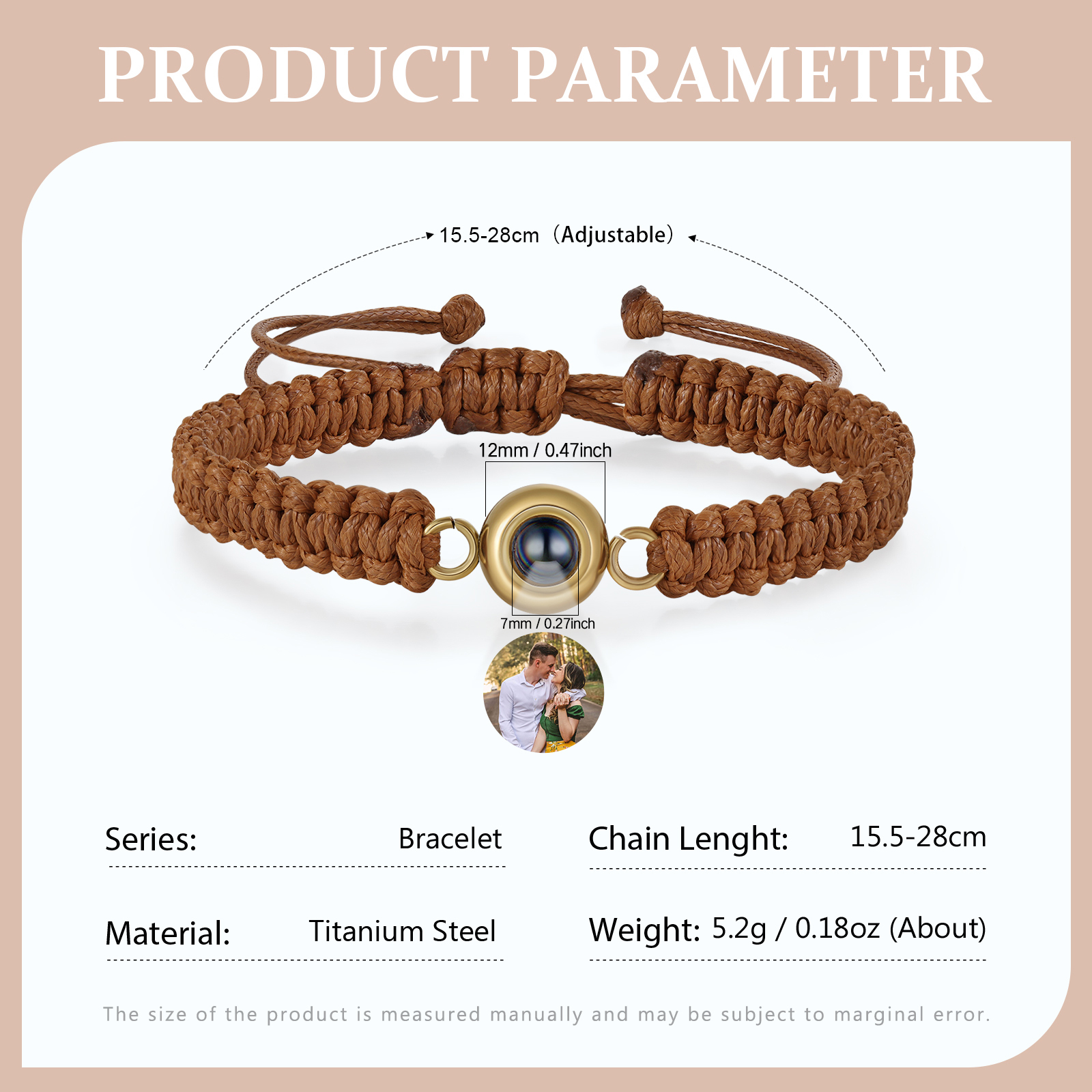 Personalized Projection Bracelet with 1 Photo Handmade Knitted Rope Braided Bracelet Customizable with 4 Special Photo Designs 4 Color Options Gift for Him & Her