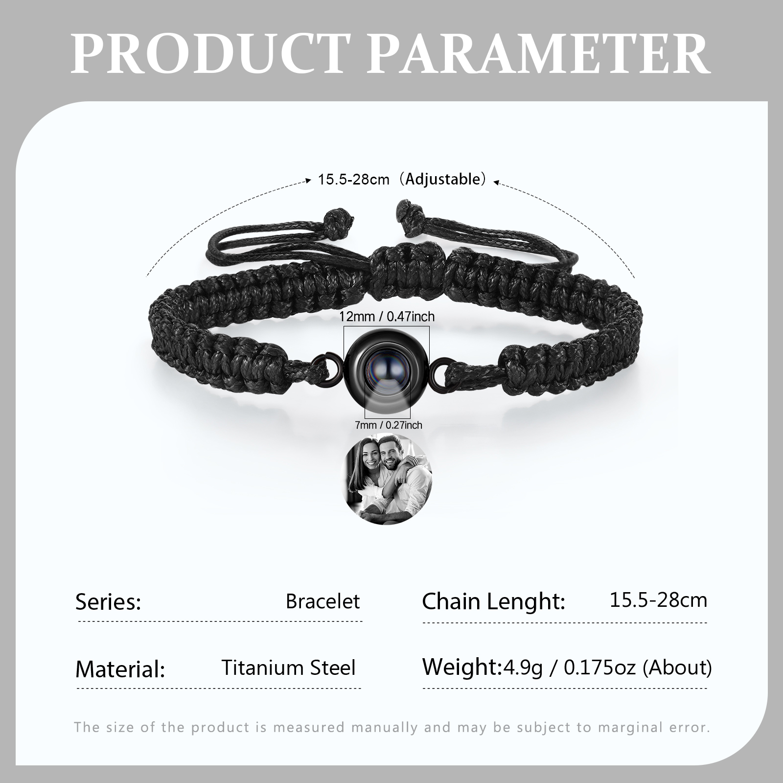 Personalized Projection Bracelet with 1 Photo Handmade Knitted Rope Braided Bracelet Customizable with 4 Special Photo Designs 4 Color Options Gift for Him & Her