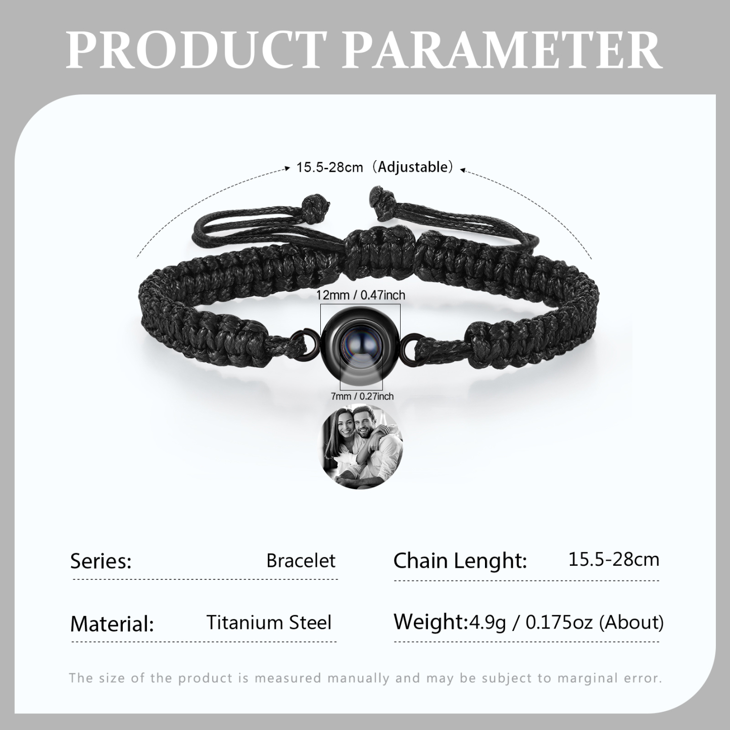 Personalized Projection Bracelet with 1 Photo Handmade Knitted Rope Braided Bracelet Customizable with 4 Special Photo Designs 4 Color Options Gift for Him & Her