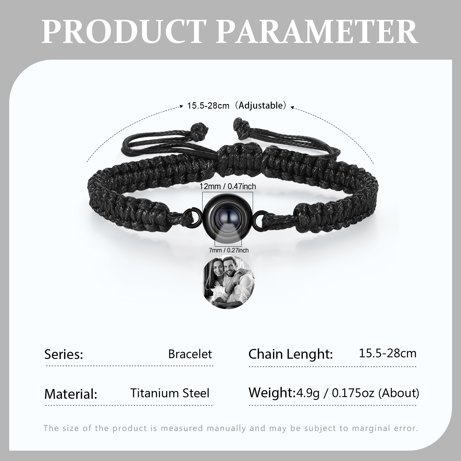 Personalized Projection Bracelet with 1 Photo Handmade Knitted Rope Braided Bracelet Customizable with 4 Special Photo Designs 4 Color Options Gift for Him & Her