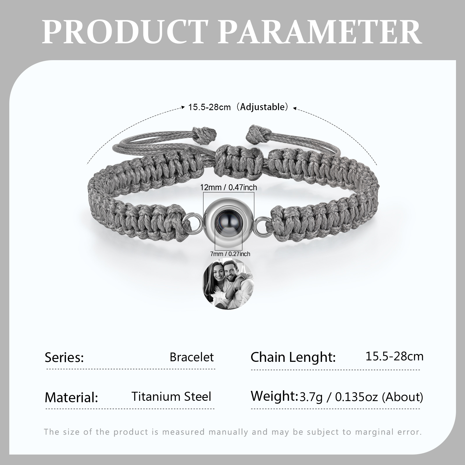 Personalized Projection Bracelet with 1 Photo Handmade Knitted Rope Braided Bracelet Customizable with 4 Special Photo Designs 4 Color Options Gift for Him & Her