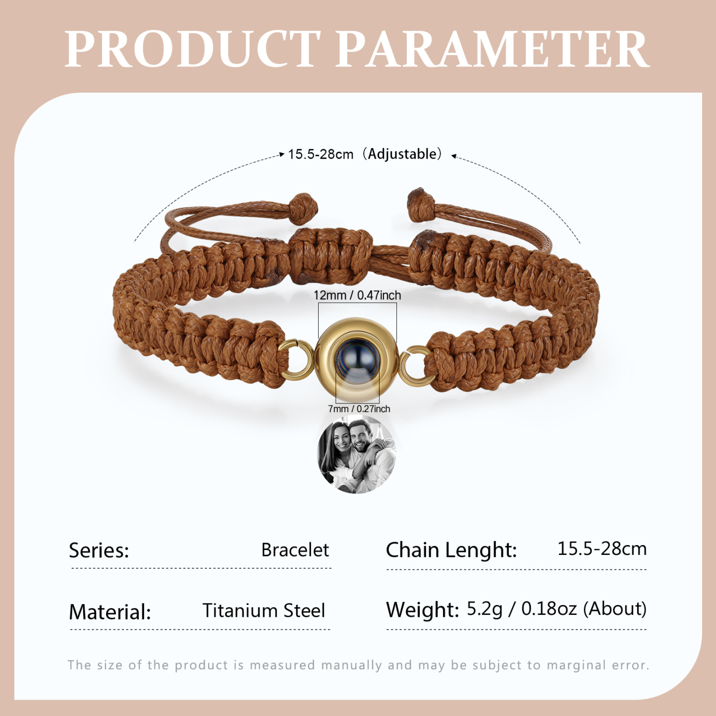 Personalized Projection Bracelet with 1 Photo Handmade Knitted Rope Braided Bracelet Customizable with 4 Special Photo Designs 4 Color Options Gift for Him & Her