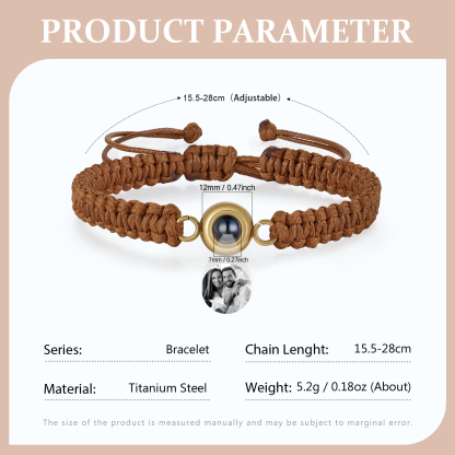 Personalized Projection Bracelet with 1 Photo Handmade Knitted Rope Braided Bracelet Customizable with 4 Special Photo Designs 4 Color Options Gift for Him & Her