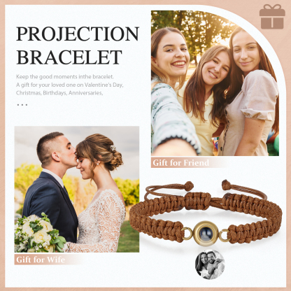 Personalized Projection Bracelet with 1 Photo Handmade Knitted Rope Braided Bracelet Customizable with 4 Special Photo Designs 4 Color Options Gift for Him & Her