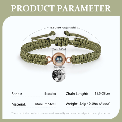 Personalized Projection Bracelet with 1 Photo Handmade Knitted Rope Braided Bracelet Customizable with 4 Special Photo Designs 4 Color Options Gift for Him & Her