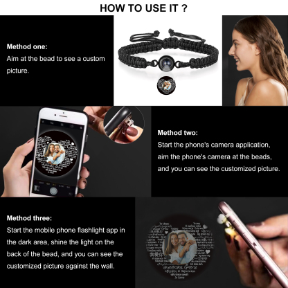 Personalized Projection Bracelet with 1 Photo Handmade Knitted Rope Braided Bracelet Customizable with 4 Special Photo Designs 4 Color Options Gift for Him & Her