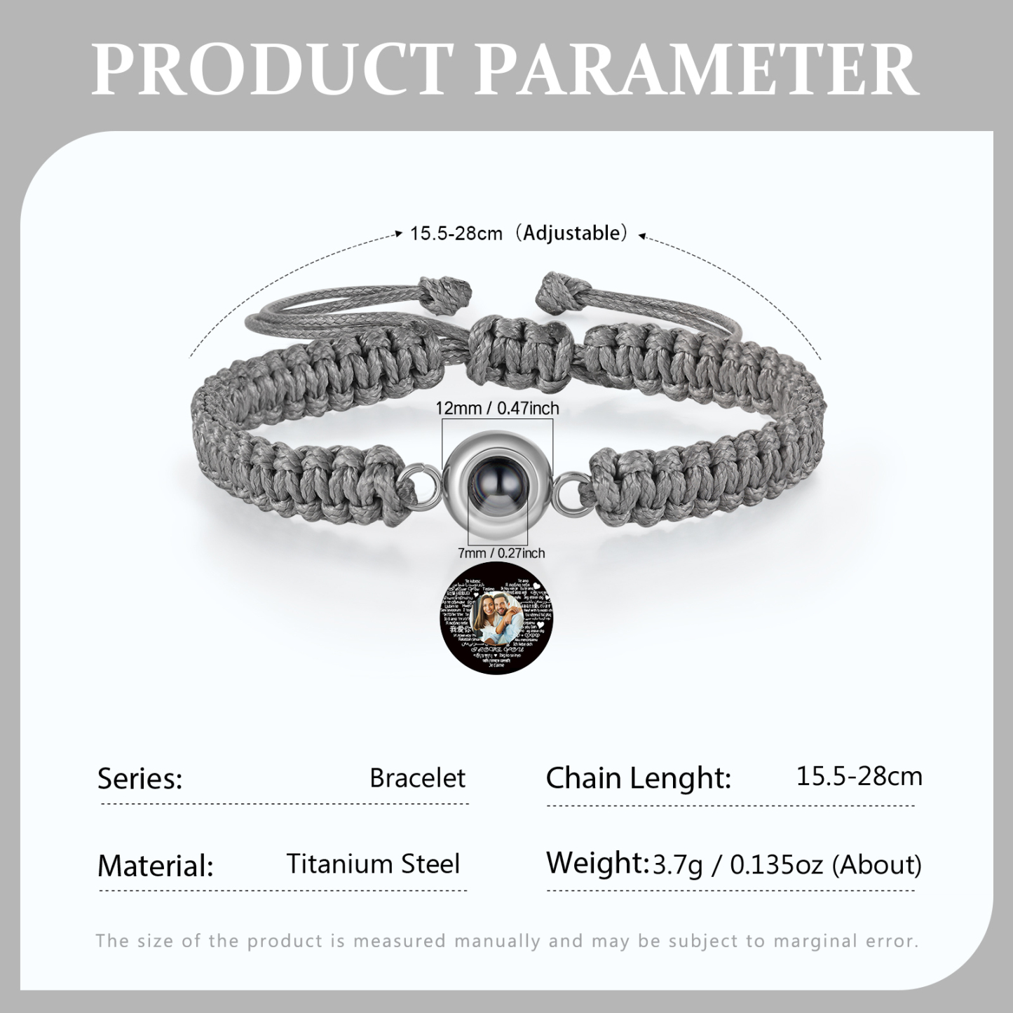 Personalized Projection Bracelet with 1 Photo Handmade Knitted Rope Braided Bracelet Customizable with 4 Special Photo Designs 4 Color Options Gift for Him & Her