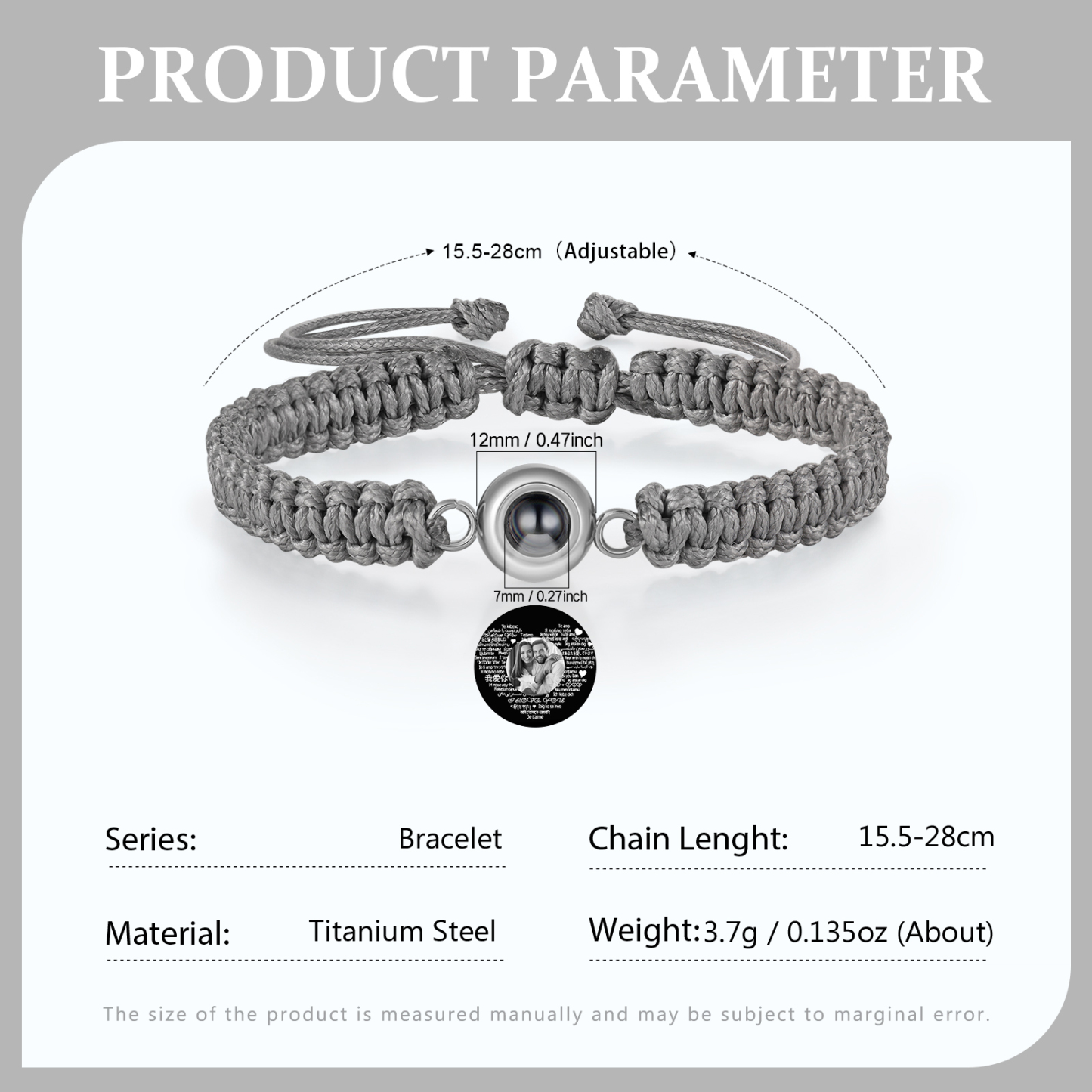 Personalized Projection Bracelet with 1 Photo Handmade Knitted Rope Braided Bracelet Customizable with 4 Special Photo Designs 4 Color Options Gift for Him & Her