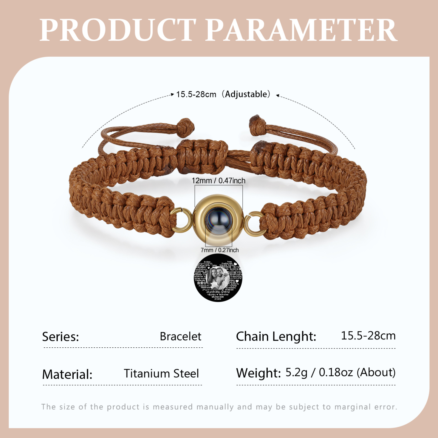 Personalized Projection Bracelet with 1 Photo Handmade Knitted Rope Braided Bracelet Customizable with 4 Special Photo Designs 4 Color Options Gift for Him & Her