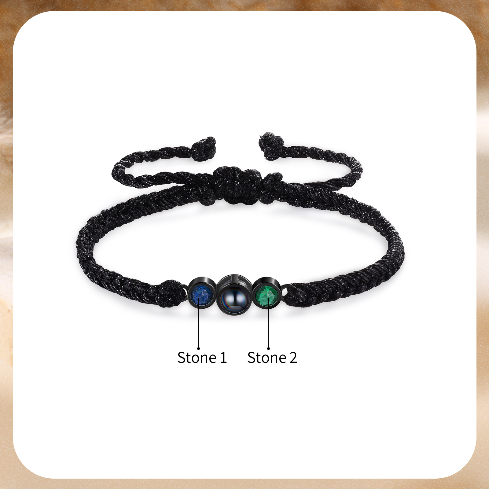 Personalized Photo Projection Bracelet Adjustable Braided Rope Bracelet 2 Birthstones A Heartfelt Gift for Her & Him