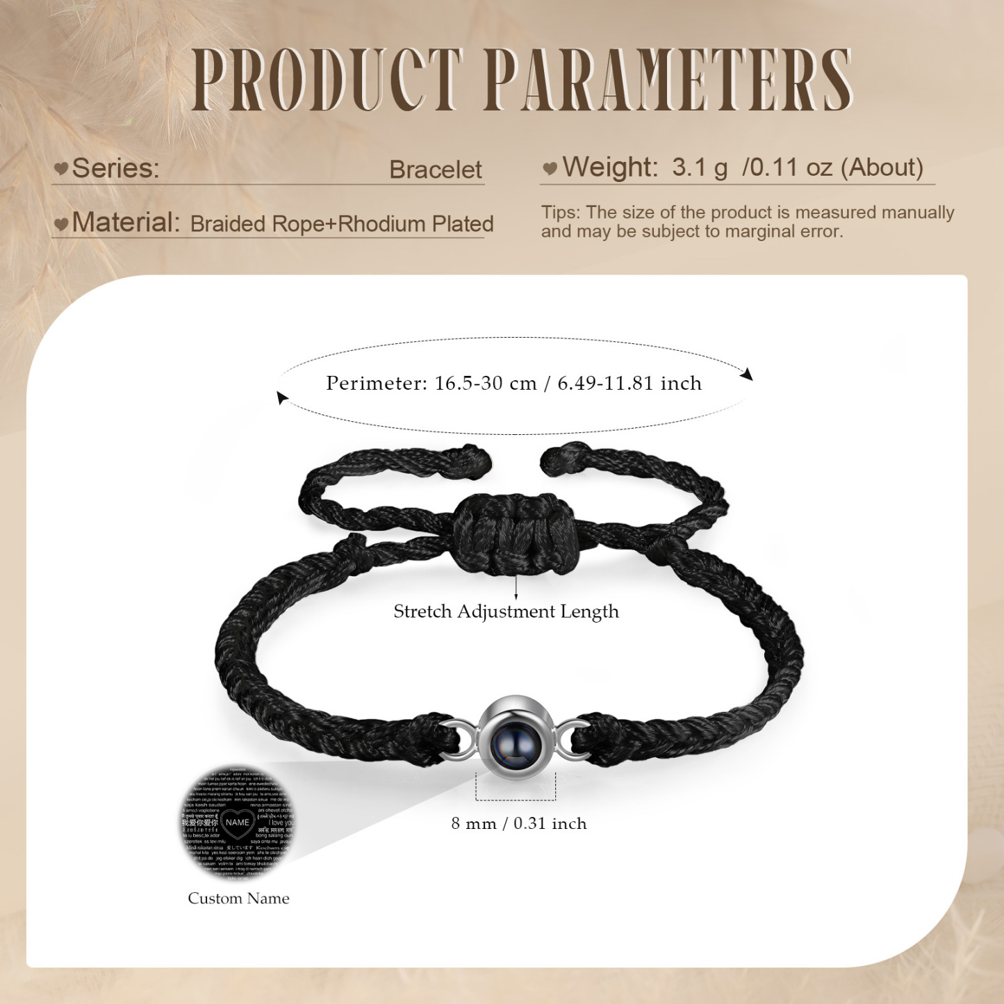 Personalized Projection Bracelet with 1 Photo A Unique and Heartfelt Gift for Her