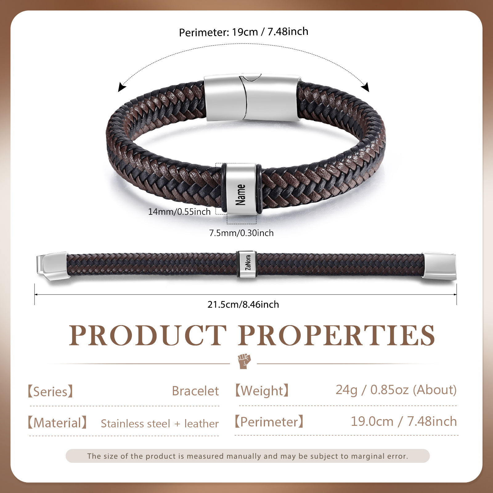 Personalized Leather Bracelets for Men Customizable with 1-5 Names