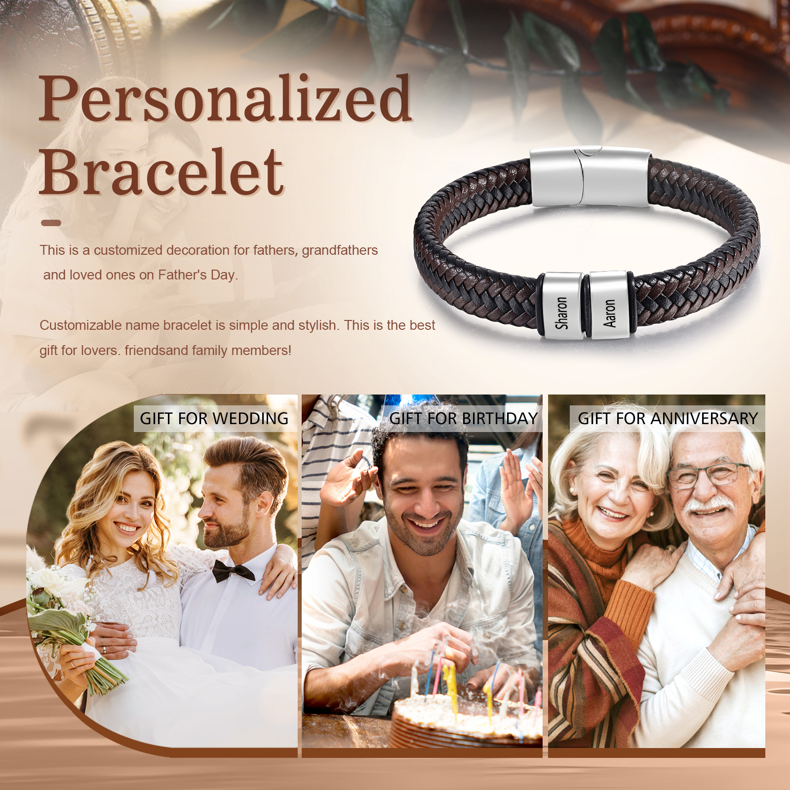 Personalized Leather Bracelets for Men Customizable with 1-5 Names