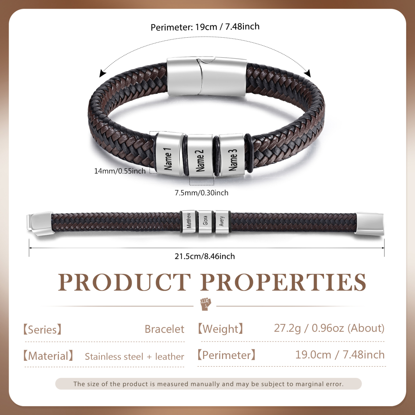 Personalized Leather Bracelets for Men Customizable with 1-5 Names