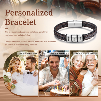 Personalized Leather Bracelets for Men Customizable with 1-5 Names