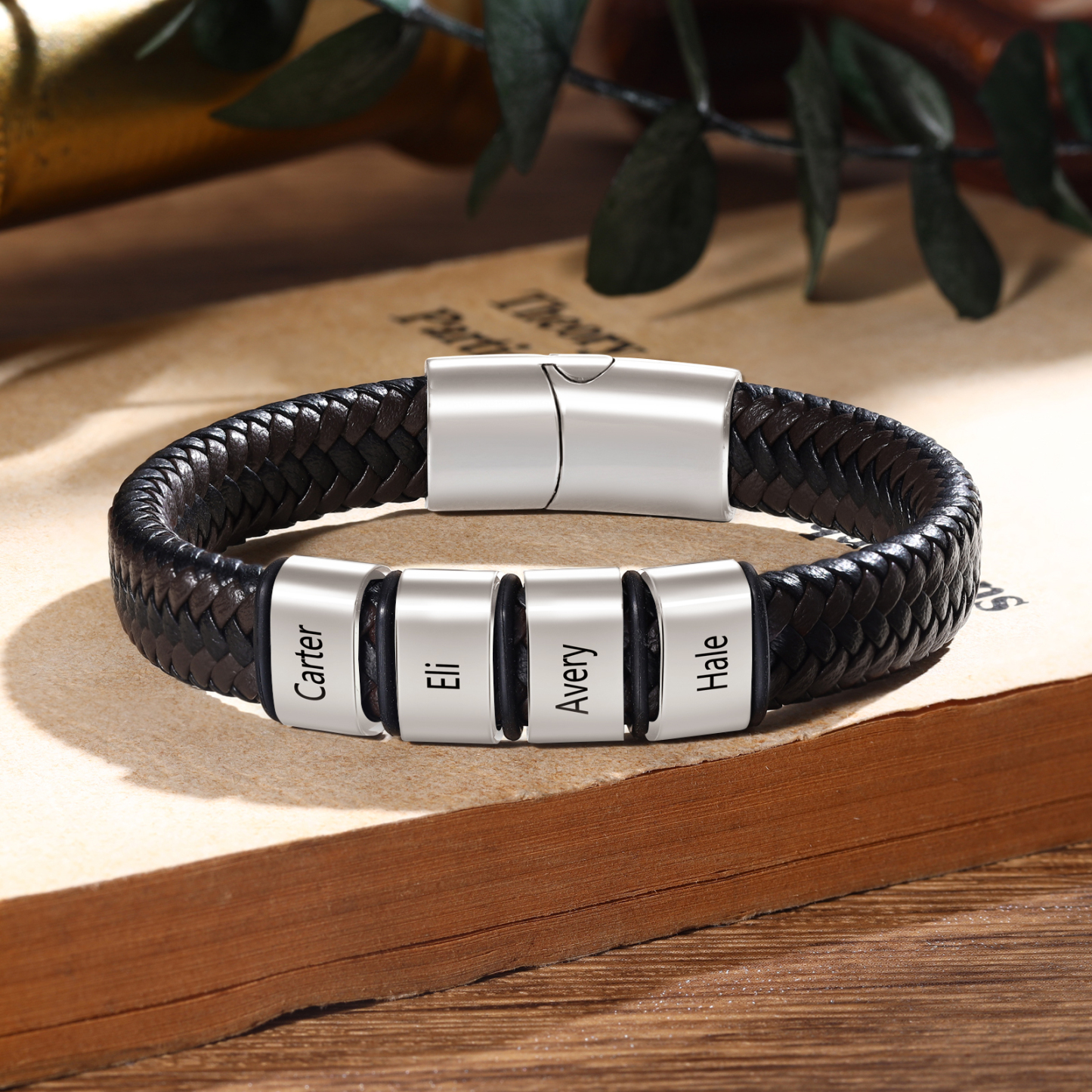 Personalized Leather Bracelets for Men Customizable with 1-5 Names