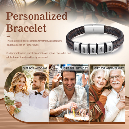 Personalized Leather Bracelets for Men Customizable with 1-5 Names