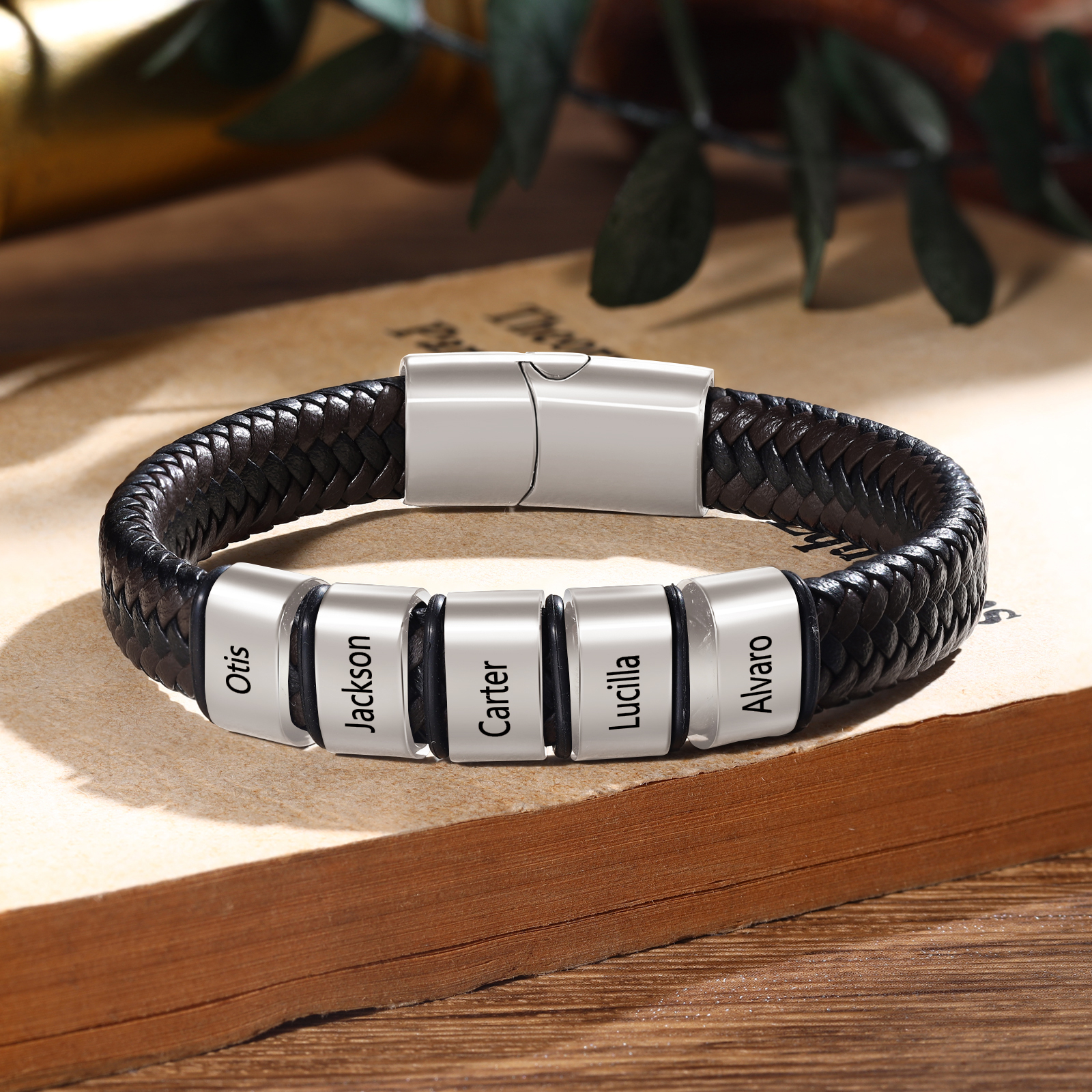 Personalized Leather Bracelets for Men Customizable with 1-5 Names