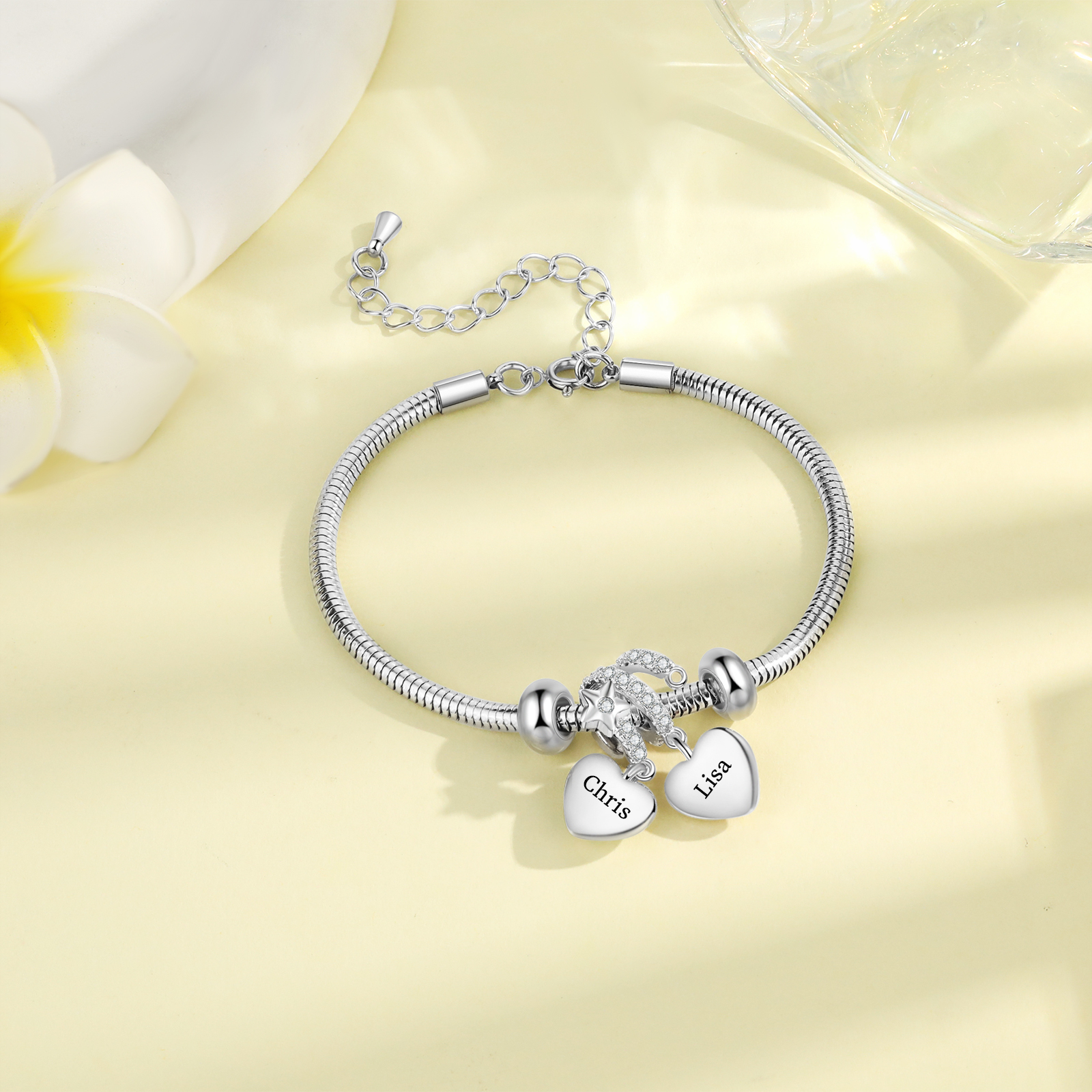 Personalized 2 Heart Birthstones Bracelet Adjustable Valentines Day Gift for Her