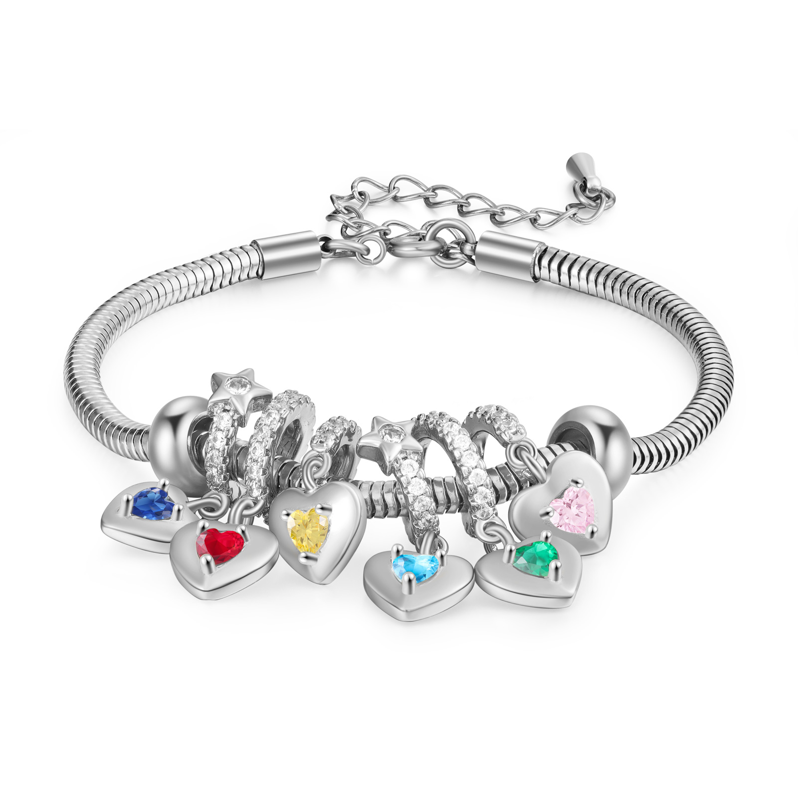 Personalised Women's Birthstone Bracelet �C Customised with 6 Names & 