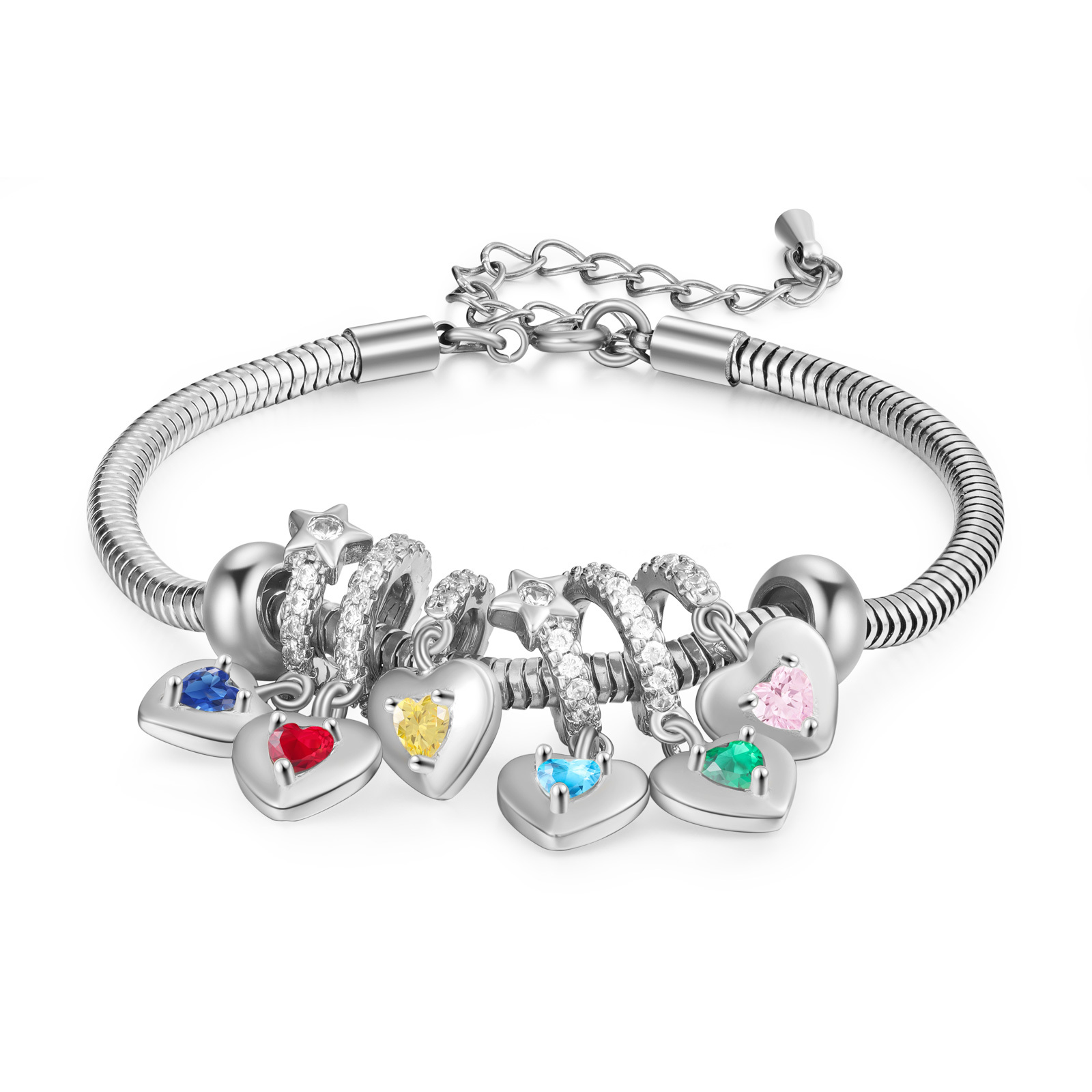 Personalised Women's Birthstone Bracelet �C Customised with 6 Names & 
