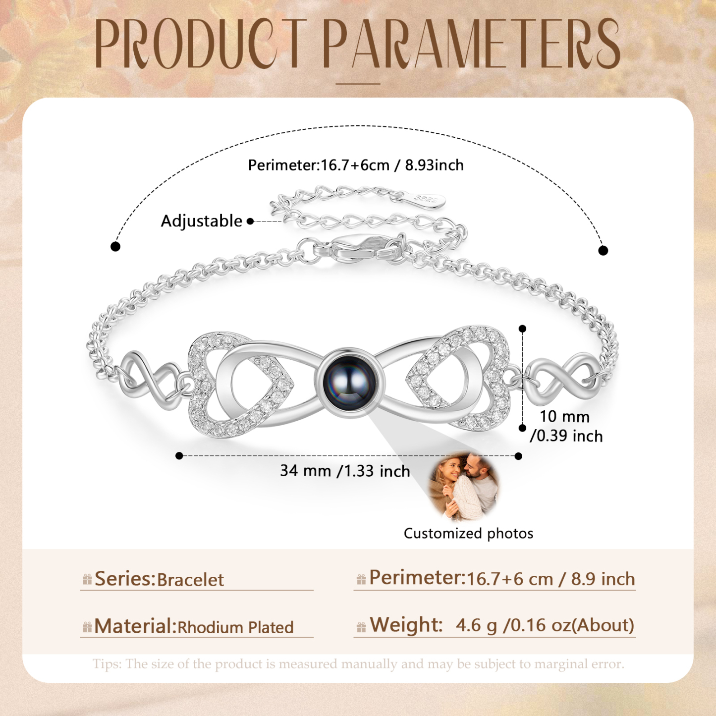 Personalized Projection Bracelet Custom 1 Photo Infinity & Heart Design 3 Colors Gift for Her | Lorajewel