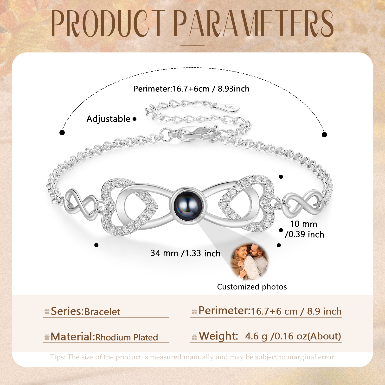Personalized Projection Bracelet Custom 1 Photo Infinity & Heart Design 3 Colors Gift for Her | Lorajewel