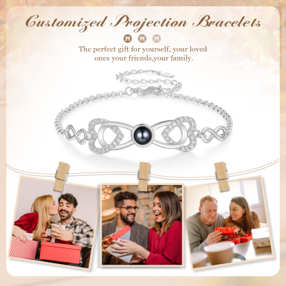 Personalized Projection Bracelet Custom 1 Photo Infinity & Heart Design 3 Colors Gift for Her | Lorajewel